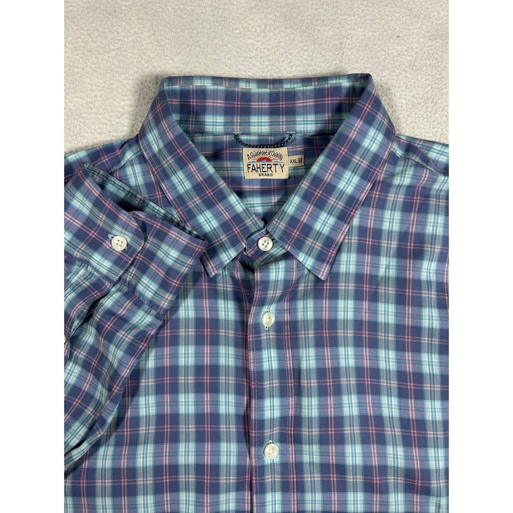 Faherty Brand‎ Mens Movement Shirt XXL Blue Pink Plaid Long Sleeve MWS2323